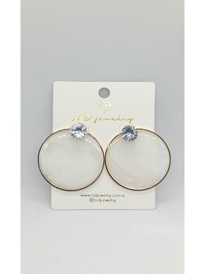 Nd Jewelry Aurora Yuvarlak Taş Detaylı Küpe (Sedef Beyaz)