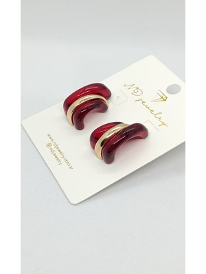 Nd Jewelry Kırmızı Üçlü Kavisli Halka Küpe