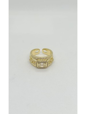 Nd Jewelry Valencia Baget Taşlı Çok Sıralı Gold Yüzük