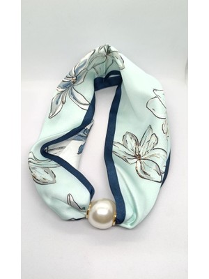 Nd Jewelry Buz Mavisi Çiçek Desenli İncili Fular Kolye (44 cm)