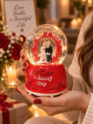 Uravas Store Uraselect Işıklı Müzikli Kar Küresi – 12 cm Gelin Damat Temalı Dekoratif Sevgiliye Eşe Hediyelik