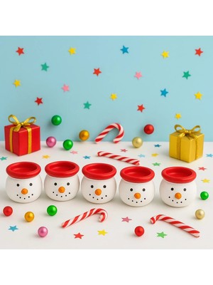 Uravas Store Uraselect 6’lı Kardan Adam Figürlü Mini Tealight Mumluk Seti – El Boyaması Seramik Yeni Yıl Dekoru 5x5 cm