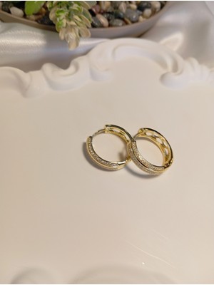 cm Jewelry 14K Altın Kaplama Zirkon Taşlı Kalın Halka Küpe (2 Cm)