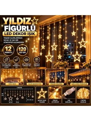 Uravas Store Uraselect Kumandalı Yıldız Figürlü 12 Sarkıtlı 120 LED Uzaktan Kumandalı Dekor Işık – Masaüstü ve Ortam Aydınlatması
