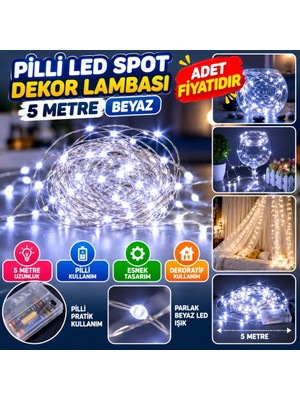 Uravas Store Uraselect Pilli 5 Metre Dekoratif Peri LED Beyaz Aydınlatma Süsleme Lambası (Adet Fiyatıdır)