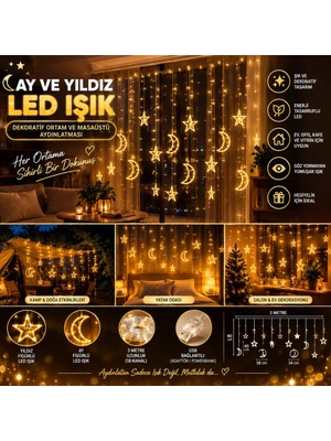 Uravas Store Uraselect Ay ve Yıldız Figürlü Kumandalı 12 Sarkıtlı 120 LED Dekor Işık – Dekoratif Ortam ve Masaüstü Aydınlatması