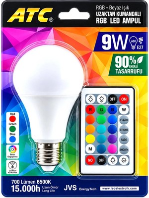 Uravas Store Uraselect Kumandalı - Rgb 9W=60W - E27 LED Ampul 700LM 15000 Saat Ömür