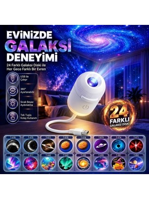 Thorqtech Yıldız Galaksi Projektörü 24'ü 1 Arada | Tavan Yansıtmalı Gece Lambası & Oda Aydınlatma | 24 Uzay ve Romantik Slaytlı USB Projektör