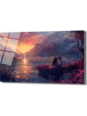 GLAZELLA Aşk Dolu Gün Batımı Cam Tablo - Romantik Anlar