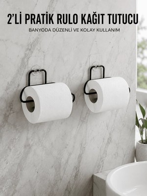 Uravas Store Uraselect 2 Adet Siyah Yapışkanlı Kağıtlık Duvar Tipi Tuvalet Kağıdı ve Rulo Tutucu