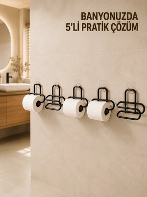 Uravas Store Uraselect 5 Adet Duvara Yapışkanlı Wc Kağıtlık Delmeden Montaj Siyah Metal Tuvalet Kağıdı Askısı
