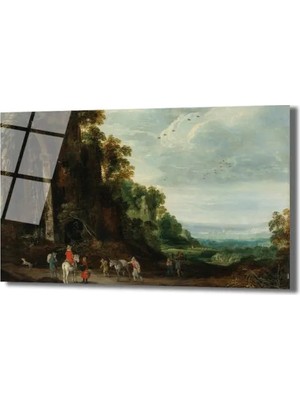 GLAZELLA Geçmişin Izleri: Klasik Peyzaj Atlı Figürler Cam Tablo