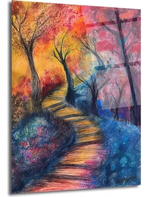 GLAZELLA Rengarenk Patika Yolu Modern Sanat Cam Tablo