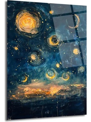 GLAZELLA Büyülü Yıldızlı Gece Temalı Modern Sanat Cam Tablo