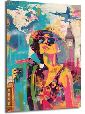 GLAZELLA Renkli Macera: Dünya Seyahati Temalı Pop Art Cam Tablo