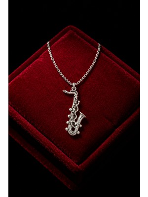 Silvari Silver Saksafon Parlak 3 Boyutlu Unisex Tasarım  925 Ayar Gümüş Kolye