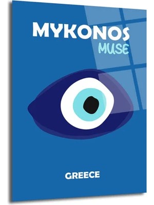 GLAZELLA Mykonos Muse Nazar Boncuğu Temalı Mavi Cam Tablo