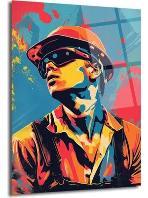 GLAZELLA Dinamik Pop Art Işçi Portresi Cam Tablo