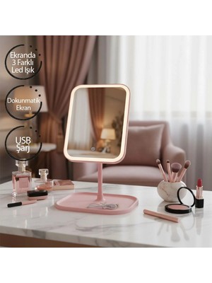 Uravas Store Urprime 7" LED USB Şarjlı Dikdörtgen Makyaj Aynası, 90° Ayarlı
