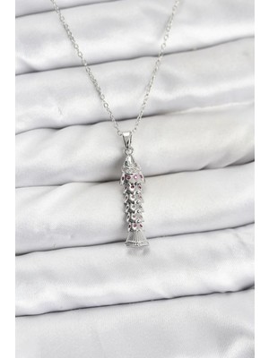Uravas Store Balık Taşlı Gümüş Renk Kolye 45 cm Çelik Zincir Kadın