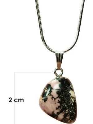 Uravas Store Urprime Rodonit Doğal Taşı Zincirli El Yapımı Kolye Uç: 2 cm Zincir: 20 cm Kutulu