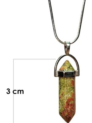 Uravas Store Urprime Unakit Doğal Taşı Zincirli El Yapımı Kolye Uç: 3 cm Zincir: 20 cm Kutulu