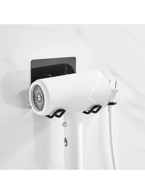 Uravas Store Ergonomik Yapışkanlı Siyah Fön Makinesi Tutucu Askı