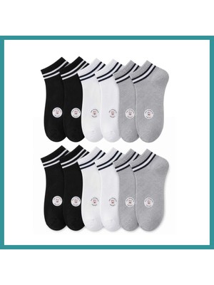 Bt Teknik Unisex Çizgili Kısa Konç Patik Çorap 6 Çift, %85 Pamuklu Geri Dönüştürülmüş Iplik, Parfümlü Ince Dikişli, Siyah Beyaz Gri Günlük Spor Çorabı · Beden: 39-44 · Renk: Çok Renkli 6 Lı Bez
