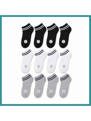 Bt Teknik Unisex Çizgili Kısa Konç Patik Çorap 12 Çift, %85 Pamuklu Geri Dönüştürülmüş Iplik, Parfümlü Ince Dikişli, Siyah Beyaz Gri Günlük Spor Çorabı · Beden: 39-44 · Renk: Çok Renkli 12 Li Bez