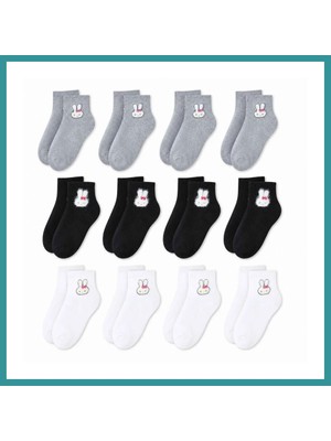 Bt Teknik Kadın Tavşan Desenli Kısa Konç Çorap 12'li Paket, %80 Pamuklu Dikişsiz Burun, Nefes Alan Yumuşak Bilek Çorabı, Gri Siyah Beyaz · Beden: 36-40 · Renk: Çok Renkli 12 Li Bez