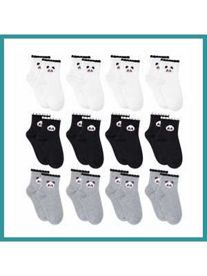 Bt Teknik Kadın Panda Desenli Kısa Konç Çorap 12'li Paket, %80 Pamuklu Dikişsiz Burun, Nefes Alan Yumuşak Bilek Çorabı, Siyah Beyaz Gri · Beden: 36-40 · Renk: Çok Renkli 12 Li Bez