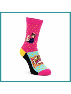 Bt Teknik Best Mom Kadın Çorabı 36-40 Pamuklu Dikişsiz Burun Pop Art Desenli Renkli Soket Hediyelik Çorap · Renk: Çok Renkli · Beden: 36-40 Bez