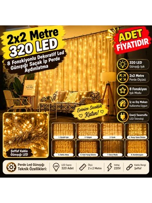 Uravas Store Urprime 2x2 Metre 320 LED 8 Fonskiyonlu Dekoratif LED Günışığı Perde (Adet Fiyatıdır)