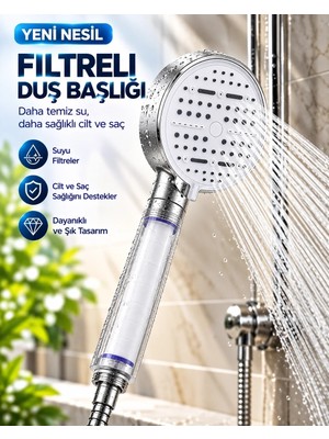 Uravas Store Urprime Çok Fonksiyonlu Filtreli Duş Başlığı 6 Farklı Sprey Modu Büyük Panel Beyaz