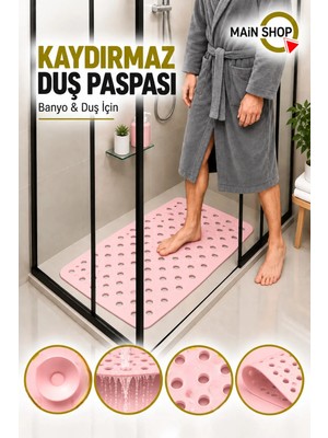 MAİN SHOP Kaydırmaz Duş Paspası 33 x 66 cm - Vantuzlu Banyo ve Küvet Matı - Pembe M-141