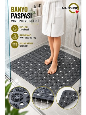 MAİN SHOP Vantuzlu Kaymaz Banyo ve Duşakabin Içi Paspası – Su Tahliyeli, Masaj Etkili, Güçlü 54X54 cm M-150