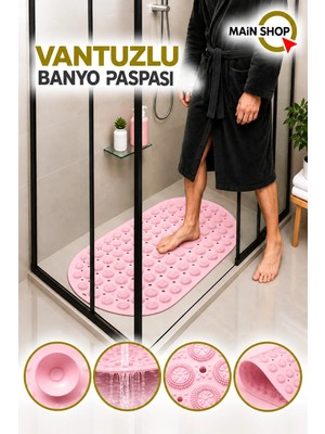 MAİN SHOP Masajlı Silikon Banyo Paspası 37 x 69 cm Vantuzlu Banyo ve Duş Kaydırmazı Küvet Paspası M-142