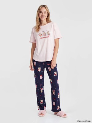 Lc Waikiki Yeni Sezon Lacivert Yılbaşı Temalı Kadın Pijama Takım