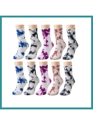 Bt Teknik Unisex Batik Desenli Çorap 10'lu Set Pamuklu Renkli Uzun Soket Dikişsiz Nefes Alan Günlük Spor Çorabı Bez