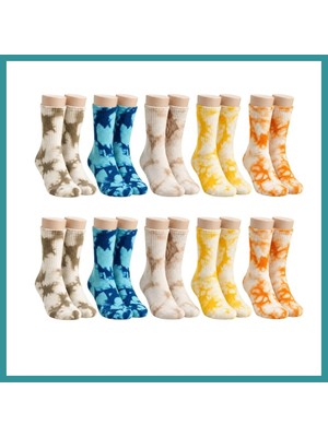 Bt Teknik Unisex Batik Desenli Çorap 10'lu Set Pamuklu Renkli Uzun Soket Dikişsiz Nefes Alan Günlük Spor Çorabı Bez