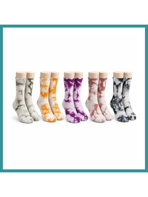Bt Teknik Unisex Batik Desenli Çorap 5'li Set Renkli Pamuklu Uzun Soket Dikişsiz Nefes Alan Günlük Spor Çorabı Bez