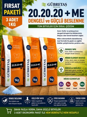 Gübretaş 20.20.20+Me Npk Gübresi 3'li Set, 1 kg