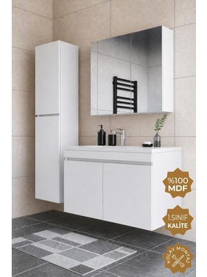Teta Home Tokyo 100 cm Mdf Banyo Dolabı Seti + Boy Dolabı Beyaz