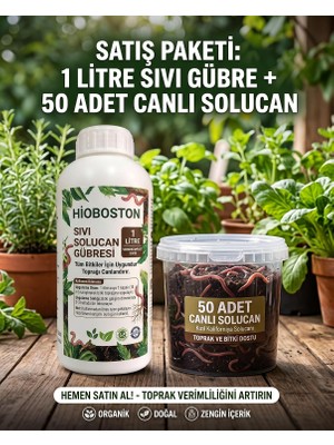 Tr Sıvı Solucan Gübresi 1 Lt + 50 Adet Solucan Başlangıç Paketi | Çiçek, Sebze ve Tüm Saks�