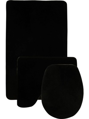 Tr Ultrasoft 3'lü Banyo Halısı Paspası Seti, 60X90 Cm, Siyah, Kaymaz Tabanlı Klozet Takımı