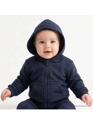 Hellobaby Erkek Bebek Kapüşonlu Hırka Kapüşonlu Fermuarlı Uzun Kol