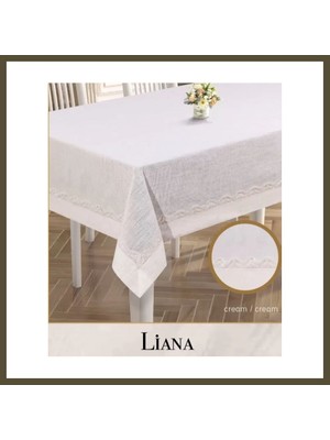 Northcity Keten Masa Örtüsü Tablecloth 160X220 cm Dantel Yemek Masası Örtüsü Liana Model Krem Bx