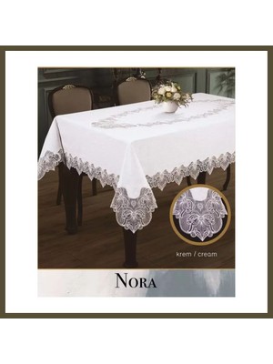 Northcity Keten Masa Örtüsü Tablecloth 155X260 cm Yemek Masası Örtüsü Nora Model Krem-Krem Bx