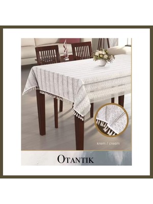 Northcity Pamuklu Masa Örtüsü Tablecloth 150X220 cm Yemek Masası Örtüsü Otantik Model Krem Bx