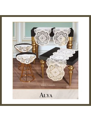 Northcity 5 Parça Krem Alya Salon Takımı Dantelli Runner Masa Örtüsü Modern Tasarım Bx